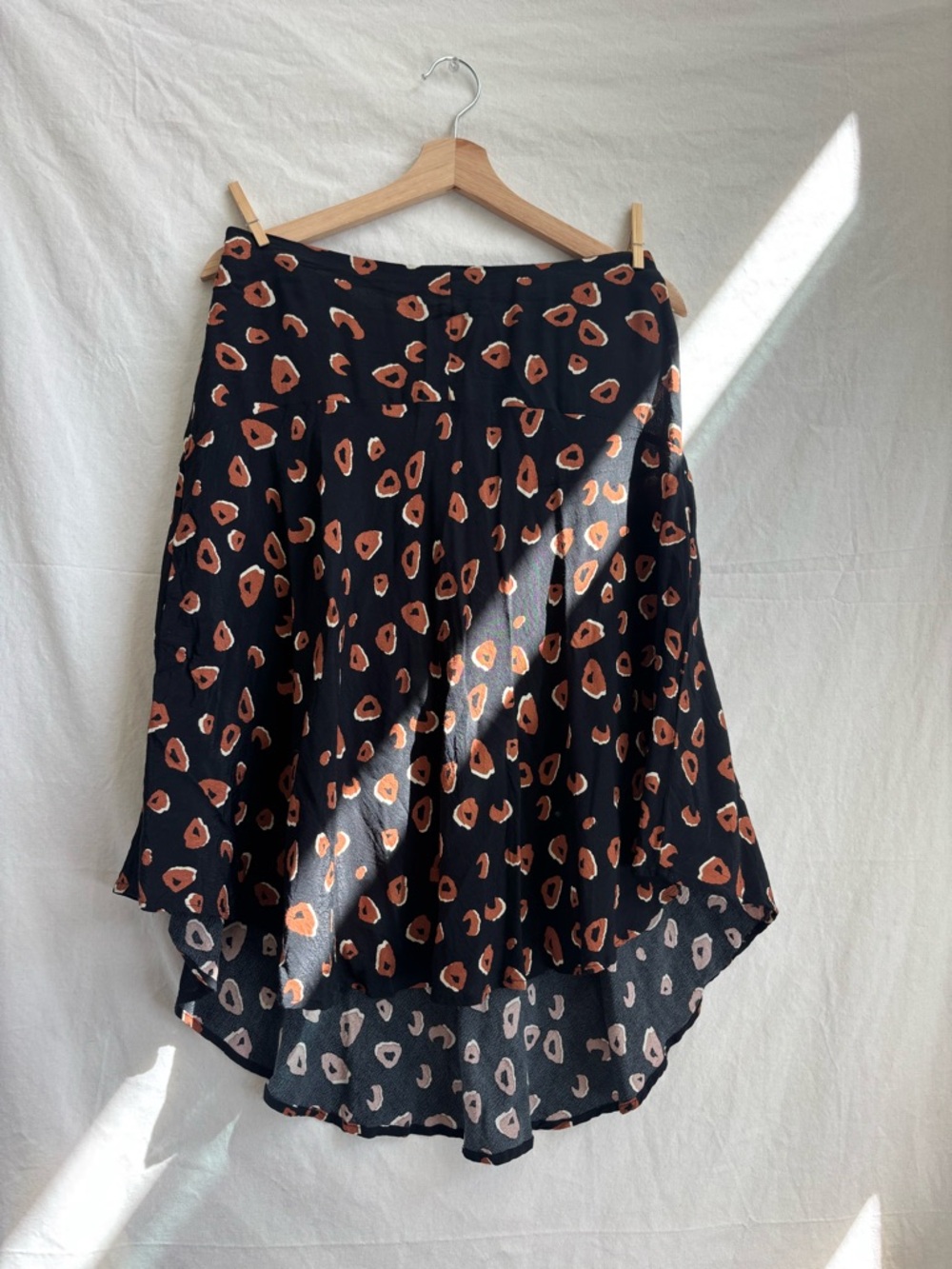 Black High-Low Skirt with Rust Spot Print